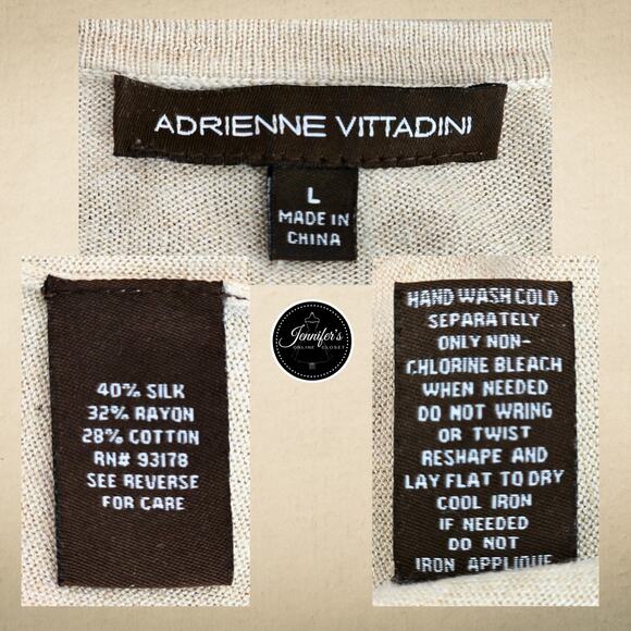 Adrienne Vittadini Tan Silk Blend Gold Studded Short Sleeve Sweater Size L - Picture 8 of 10